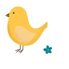 Chick with a flower illustration, Hand-drawn illustration, colorful decoration