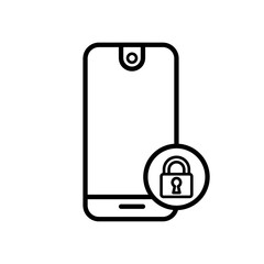 Secured smartphone, mobile phone with padlock vector icon, mobile phone pictogram, button