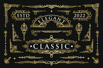 Vintage elegant classic ornament set template gold vector
