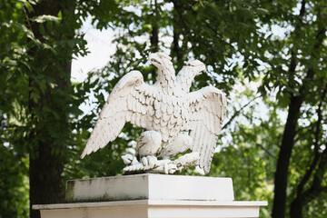 A double-headed eagle stone statue , the symbol of the Russian Federation. The architectural...