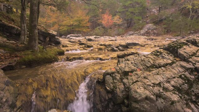 Golden waterfall cascade from Albert Pike Arkansas near Hot Springs 
