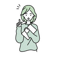 立って書類を手に持って何かひらめいたリモートワークの女性