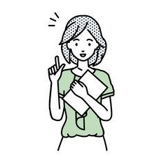 立って書類を手に持って何かひらめいたオフィスカジュアルの女性