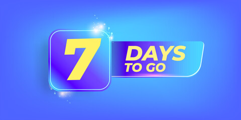 Seven days to go countdown blue horizontal banner design template. 7 days to go sale announcement blue modern shiny banner, label, sticker, icon, poster and flyer.