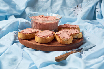 Fresh homemade pork liver pate on bread