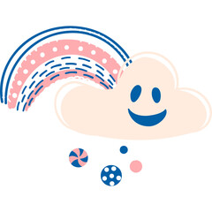 Halloween theme illustration of cute cloud ghost with rainbow and sweets