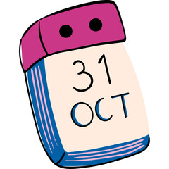 Illustration of paper calendar sheet with date of October 31th