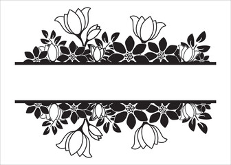 Elegant floral border for weddings, greeting card, invitations or banner. Floral design for svg cutting. Flower banner with floral design elements isolated on white