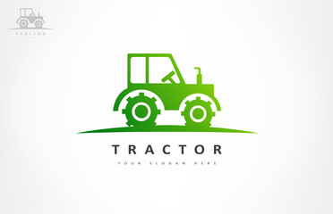 Tractor logo. Agriculture transport. Farming vector. Agricultural technology.