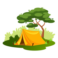 camping tent in woods flat vector illustration  © Wasantha