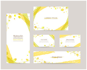 leaflet cover, card, business cards, banner design templates set (yellow)
