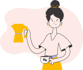 Barista girl. Line art trendy style. Vector illustration.