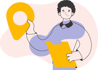 Male courier. Line art trendy style. Vector illustration.