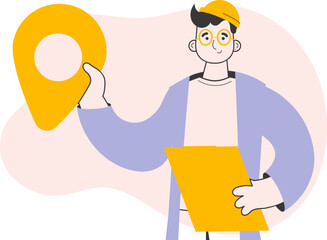 Male courier. Line art trendy style. Vector.