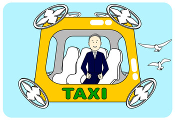 Vector illustration of flying drone taxi