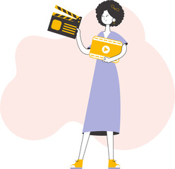 Girl blogger. The concept of social networking. Trendy style line art. Isolated. Vector.