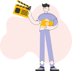 Blogger guy. The concept of social networking. Line art style. Vector.