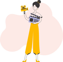 Girl blogger. The concept of social networking. Trendy style line art. Isolated on white background. Vector.
