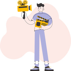 Blogger guy. The concept of social networking. Line art trendy style. Vector.
