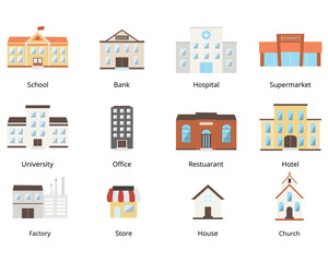 Obraz premium building cartoon clipart set for decoration