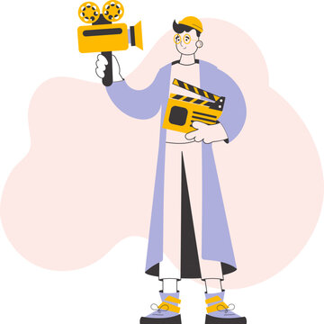 Blogger guy. The concept of social networking. Line art trendy style. Vector illustration.