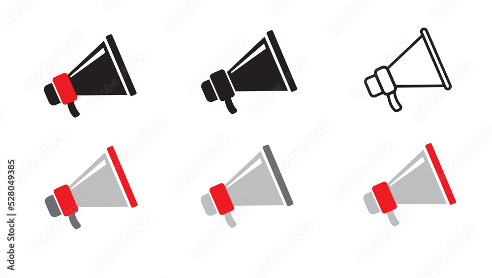Poster megaphone icons set. electric megaphone symbol with sound. loudspeaker megaphone icon collection. ad