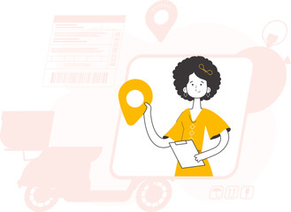 Girl courier. Trendy style line art. Vector illustration.