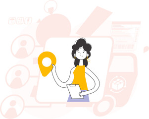 Girl courier. Trendy style line art. Vector.