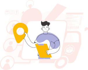 Male courier. Trendy style line art. Vector illustration.