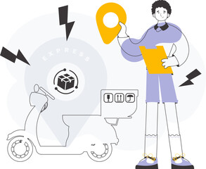 Male courier. Trendy style line art. Vector.