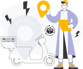 Male courier. Line art style. Vector illustration.