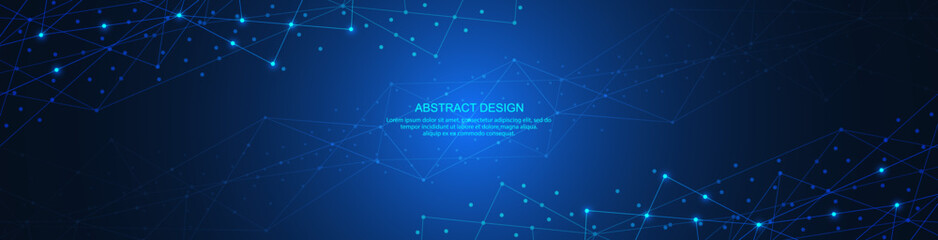 Abstract technology background of global network connection and communication with connecting the dots and lines for banner design or header