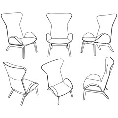 Home armchair vector outline set icon. Vector illustration comfortable chair on white background. Isolated outline set icon home armchair.