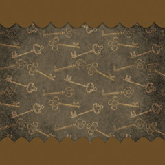 Key background with skeleton key on grunge gold with a ribbon