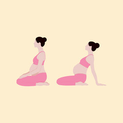 Exercises for pregnant women. Yoga for pregnant women. Motherhood. Vector illustration of a pregnant girl.