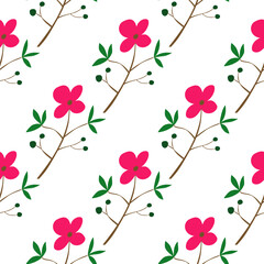 Romantic hand drawn flower seamless pattern. Simple abstract floral wallpaper. Doodle plants endless background.