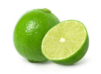 Fresh lime and a half isolated on white background,  cut out