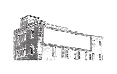 Building view with landmark of Ogden is the 
city in Utah. Hand drawn sketch illustration in vector.