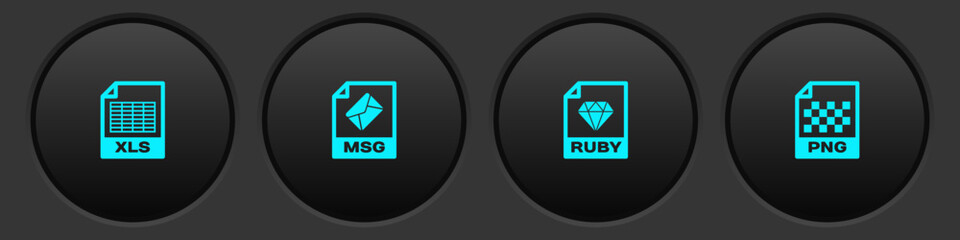 Set XLS file document, MSG, RUBY and PNG icon. Vector