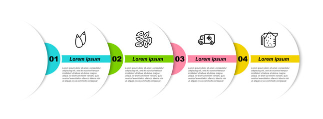 Set line Seed, , Flour truck and Measuring cup. Business infographic template. Vector