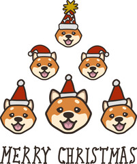 Abstract Christmas tree. Vector illustration. Merry Christmas greeting card with cute funny Shiba dogs wearing winter hats. Cute funny dogs. Character design.