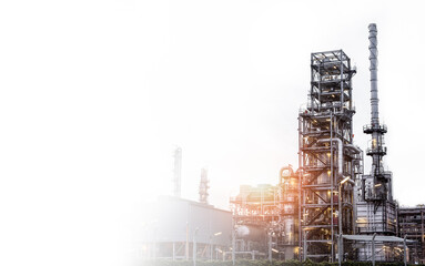 oil refinery, petrochemical plant, petroleum, chemical industry, oil tank on white background, empty space