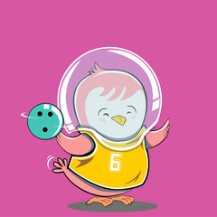 Little Bird Maskot  On Sport Exercise, Cute, Colorfull and Pastel Colour Background