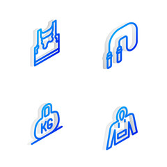 Set Isometric line Jump rope, Sweaty sleeveless t-shirt, Weight and Hoodie icon. Vector