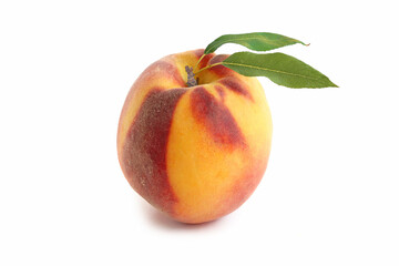 Fototapeta na wymiar Peach with leaf isolated on white