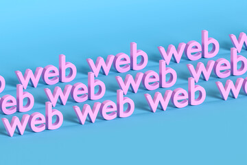 3d illustration of pink web word on blue background