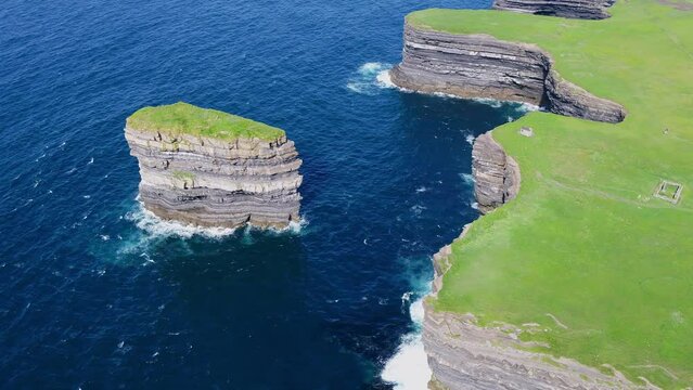 Aerial view of the Dun Briste sea stack at Downpatrick head, County Mayo - Republic of Ireland