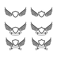 Set of black wings icons. Wings badges. Collection wings badges. Vector illustration.