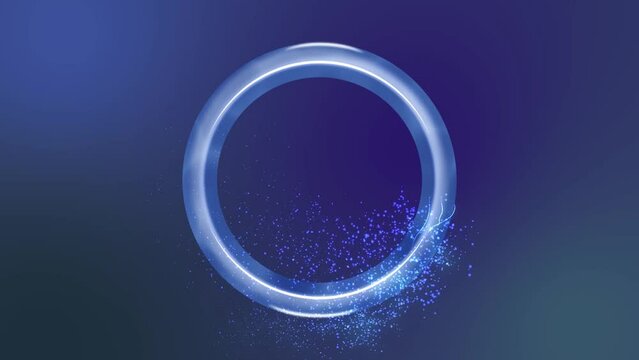 Circular frame particles effect with blue green glowing color. abstract background flickering particles with bokeh effect. 3D Rendering glowing particle in circle
