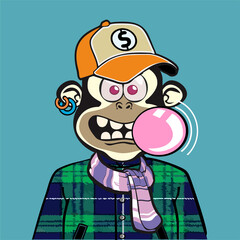 Monkey Art Punk  with different emotion character. Unique property used like  abstract pattern clothe, hair punk,  Glasses, Hat colour, and bandana and pastel colour background